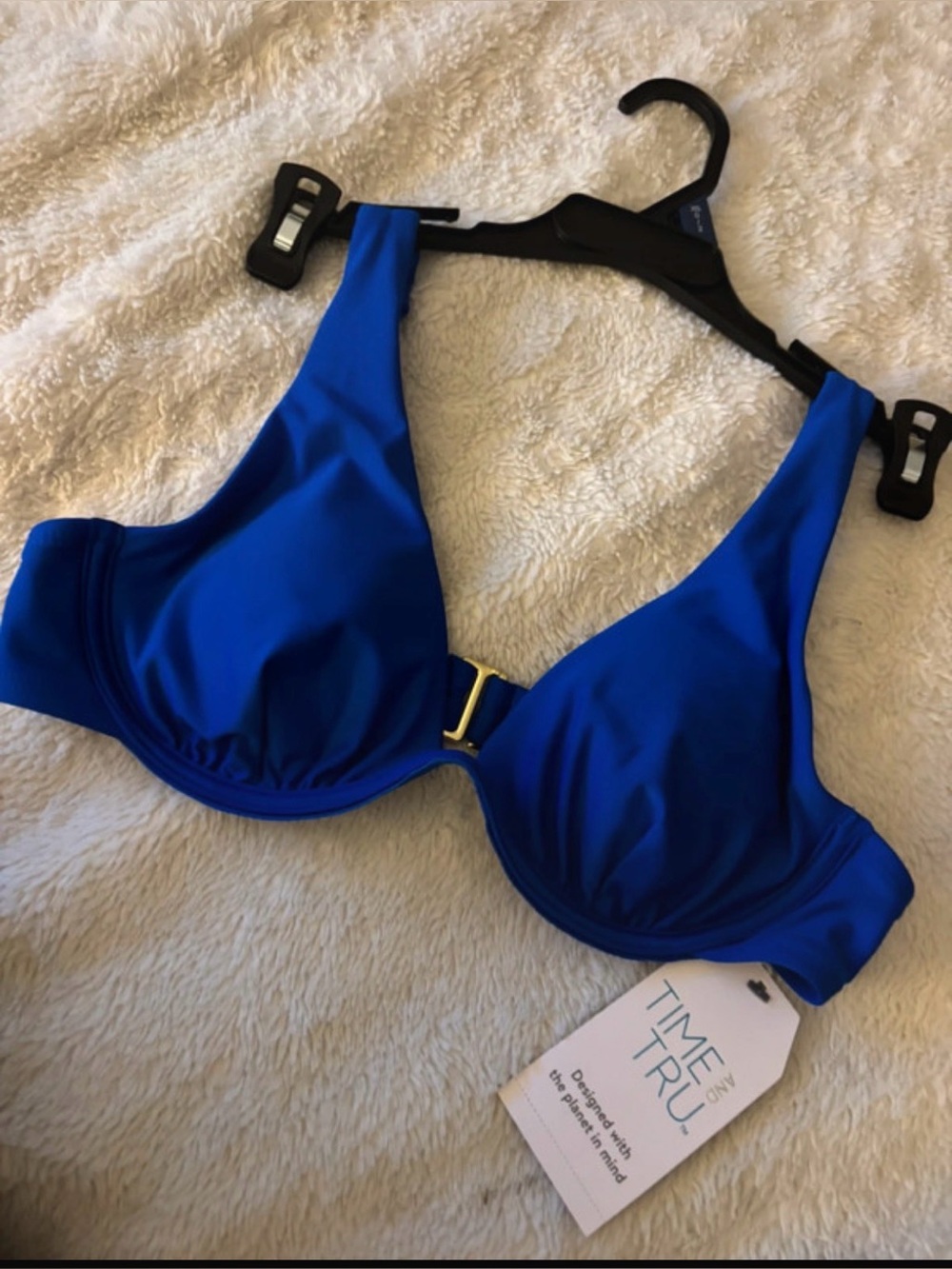 Time and Tru Blue Underwire Bikini Top with Gold Clasp